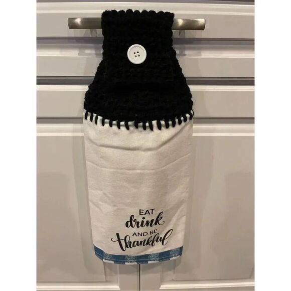 Crochet Top Kitchen Towel- Eat Drink And Be Thankful - Picture 3 of 3